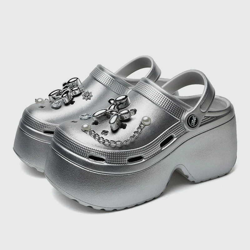 Gardening Tools Women - Nuovi zoccoli con plateau argento da
